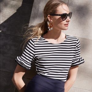 J. Crew Striped Ruffle Sleeve Top